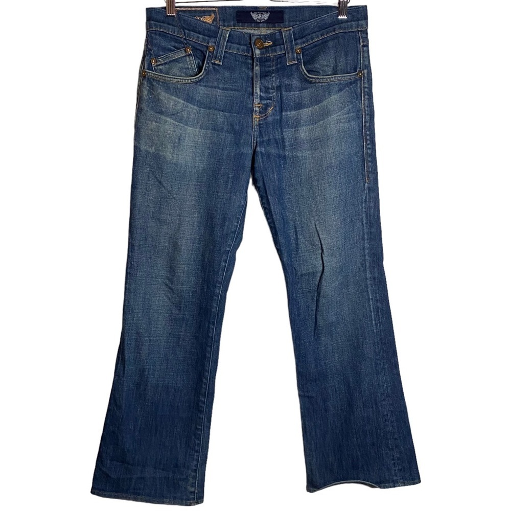 Rock and Republic Medium Blue Wash Slim Bootcut Jeans Denim 31 Crop Short Length